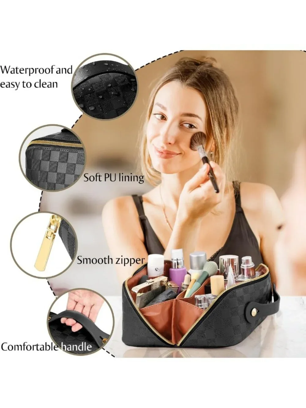 Large Capacity Waterproof Makeup Bag - Portable Travel Organizer with Dividers